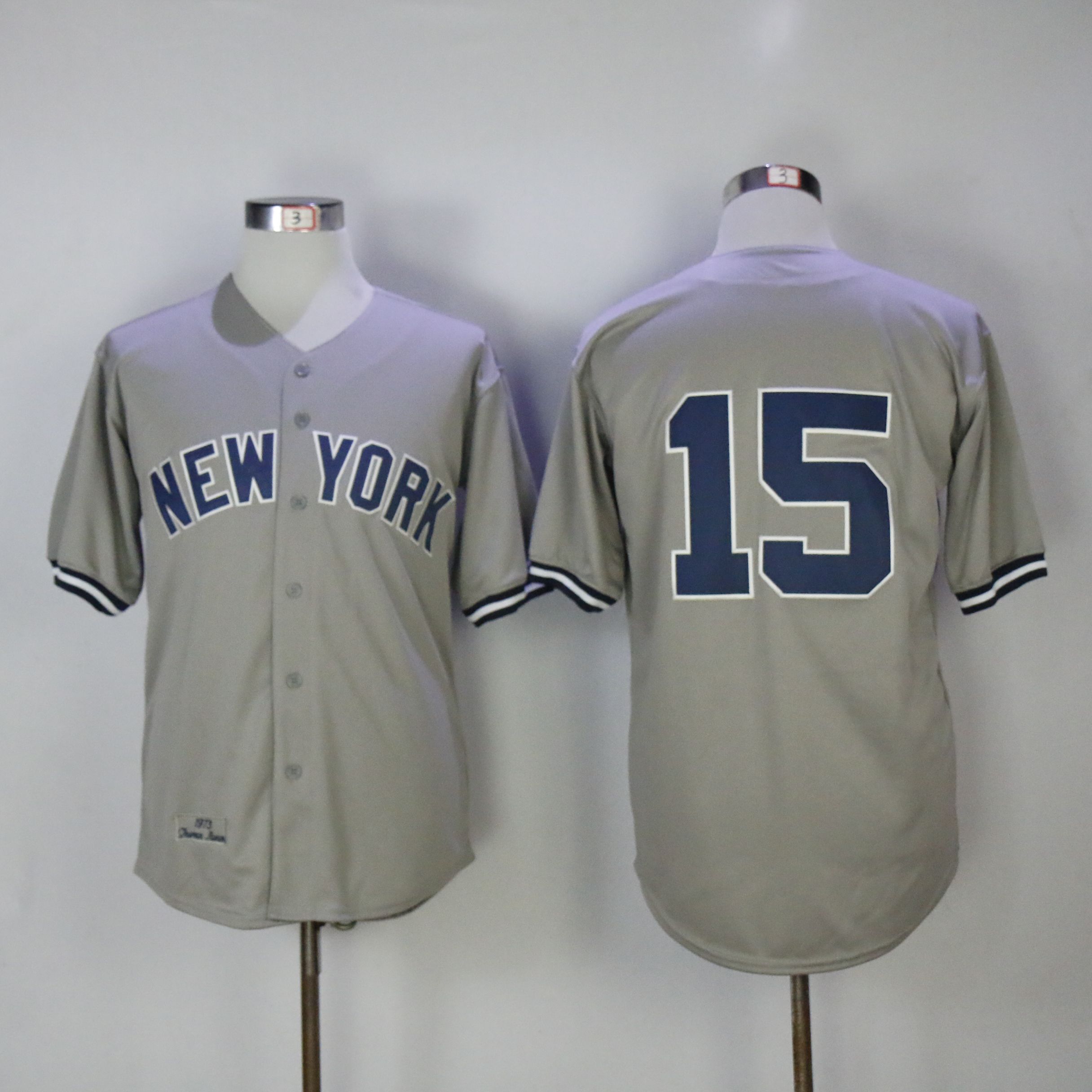 Men New York Yankees 15 No name Grey Throwback MLB Jerseys